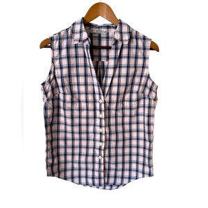 Lee Riders women's light pink blue gray sleeveless cowgirl plaid shirt Sz S-M